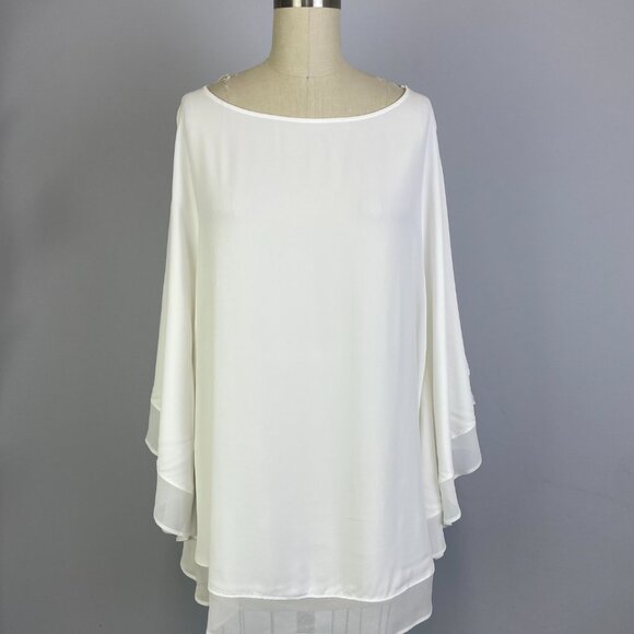 Zara Bat Sleeve Crepe and Chiffon Top - Picture 1 of 5